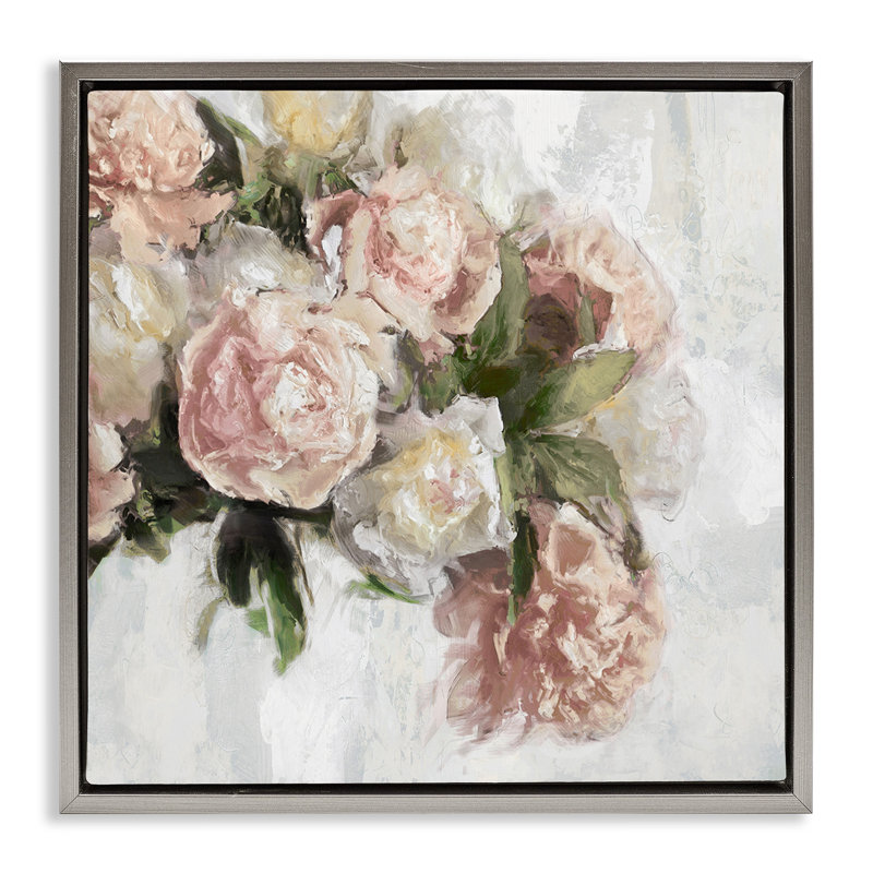 Arrangement de roses roses élégantes, Cadre flottant gris lustré, H 18 po x l 18 po