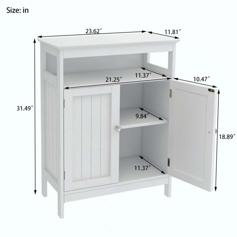 Armoire de rangement pour salle de bain avec portes à double volet, armoire de plancher avec tablette réglable et tablette ouverte