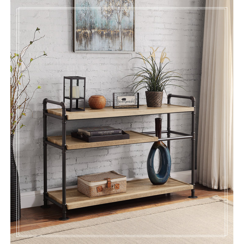 Bookshelf W/3 Shelves In Oak & Sandy Black Finish,Console Table,Sofa Table