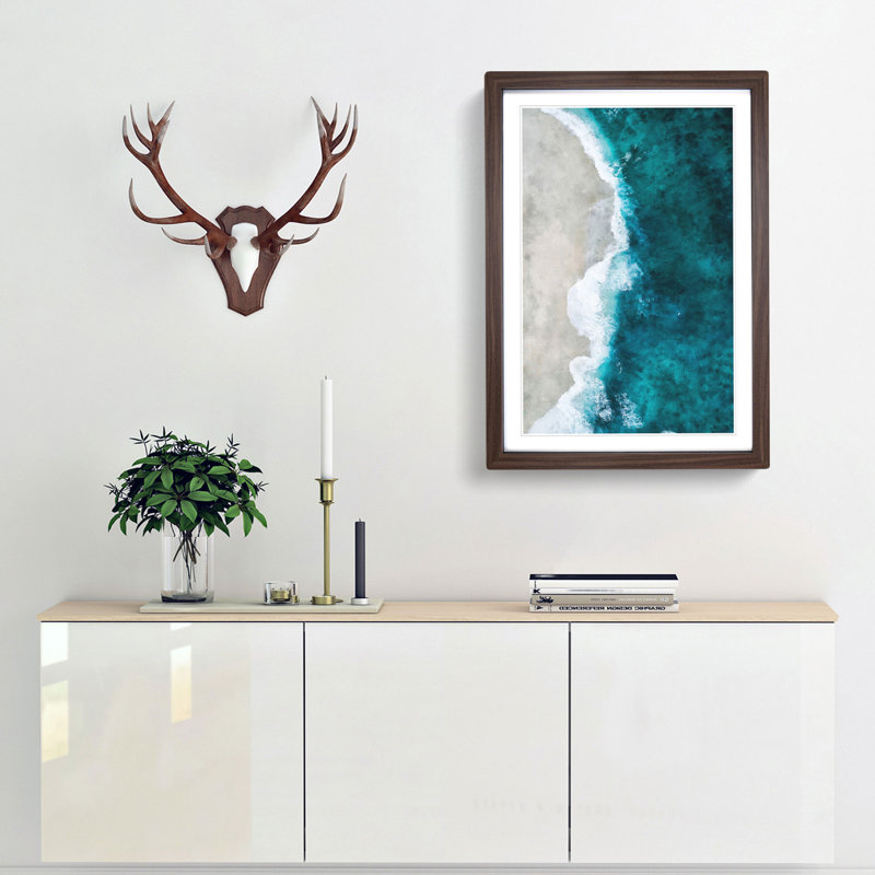 Ocean Kissing The Beach - Single Picture Frame Print on MDF, Walnut Framed, 63cm H x 45cm W x 2cm D