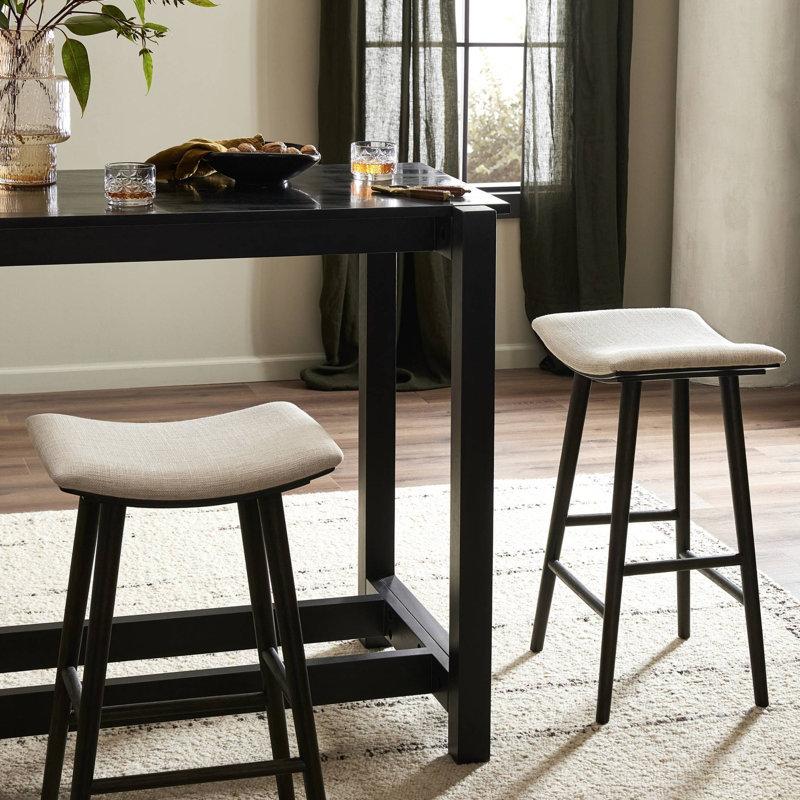 Union Wallis Belfast Solid Wood Stool, Counter Stool (26" Seat Height), Rayon/Viscose - Essence Natural/Black Parawood