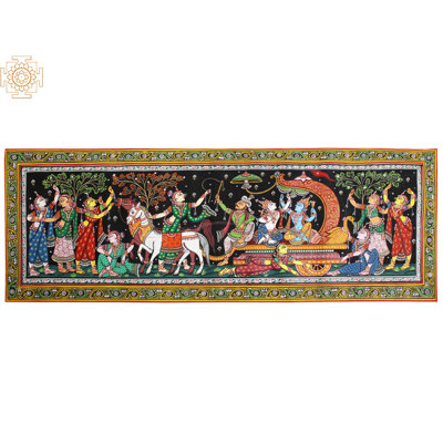 Peinture Mathura Vijaya Patachitra | Paata, peinture sur soie Tussar