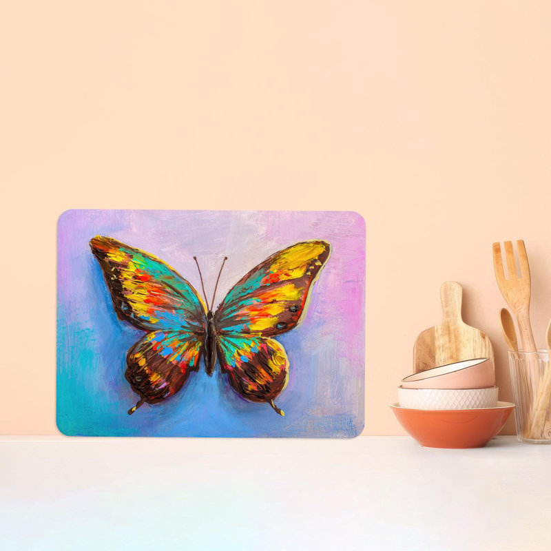 Planche de service en verre rose papillon, 7,9 po x 11,8 po