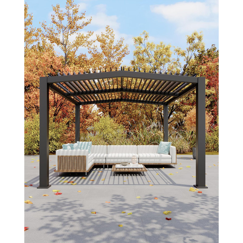 Pergola réglable en aluminium à persiennes - Pavillon de jardin moderne à toit rigide avec structure renforcée, drainage intégré, structure d'ombrage résistante aux intempéries pour terrasse extérieure, cour arrière