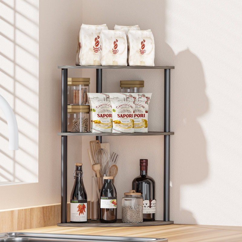 Étagère de cuisine en bois et métal, Gris