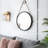 Hanging Round Mirror with Black Framed and with Rope Strap