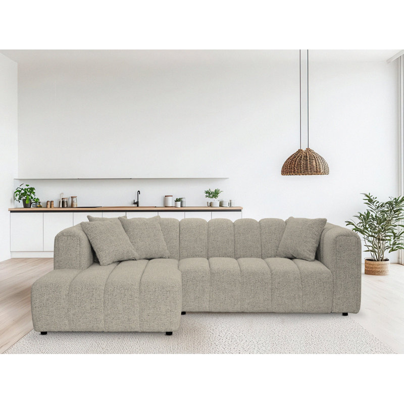 3 Seater Corner Sofa, Polyester - Beige, Left Hand Facing