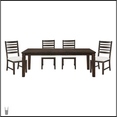 Ensemble de salle à manger 5 pièces en bois de style classique avec finition espresso foncé, rallonge et chaises confortables pour des repas élégants