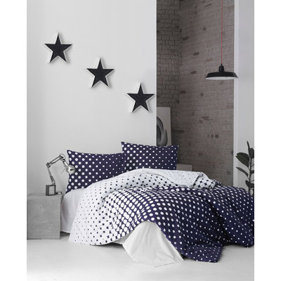 100% Cotton Ranforce Single Quilt Cover Set, Dark Blue & White | Duvet Cover 61.0 x 78.7, Pillowcase 19.7 x 31.5 | 140 Thread Count, Machine Washable, Button Closure for Duvet, Envelope Closure for Pillowcase