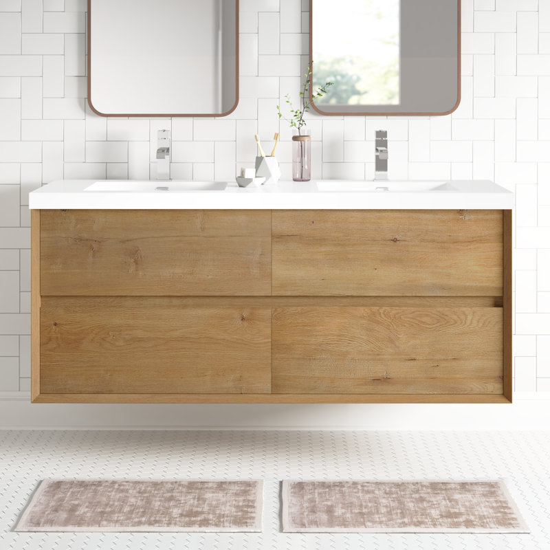 Audrieana 59'' Double Bathroom Vanity with Acrylic Top, Dark Oak
