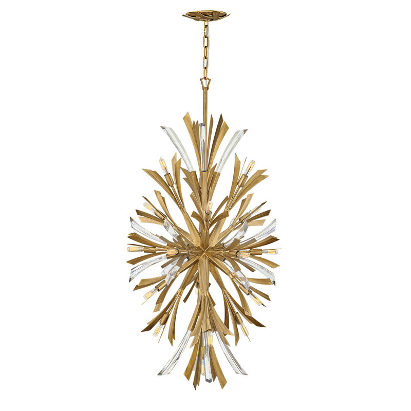 Vida 50" Nineteen-Light Modern Tall Hanging Chandelier w/ Crystal Accents, Burnished Gold