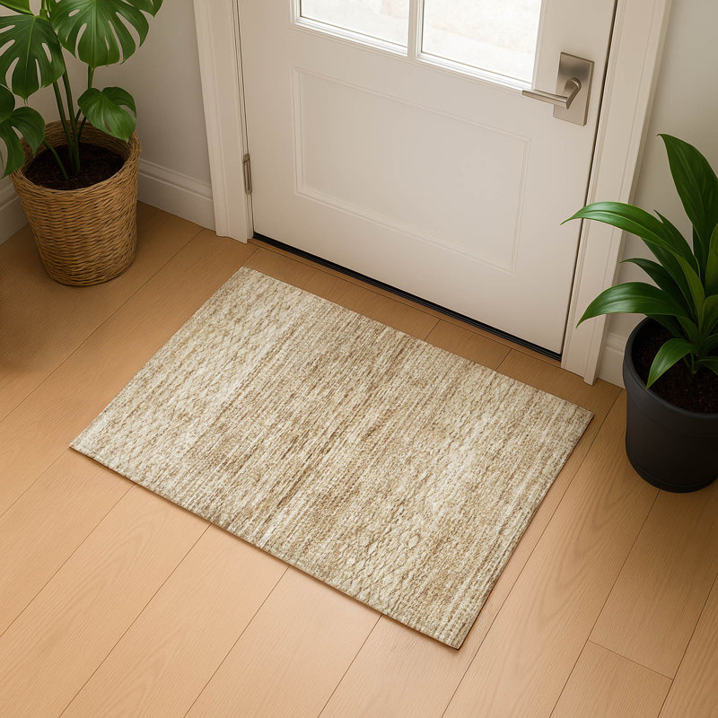 Premium Machine Washable Mayfield AMF2150 Striped Rug, Rectangle 1'8" x 2'6", Beige