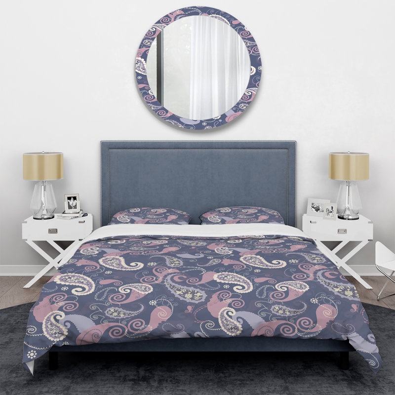 Ensemble de housse de couette à motif floral gris et rose à motif cachemire