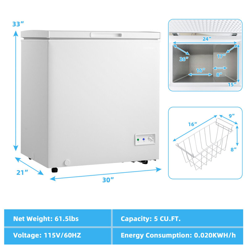 5 Cu.ft Compact Chest Freezer With Removable Storage Basket