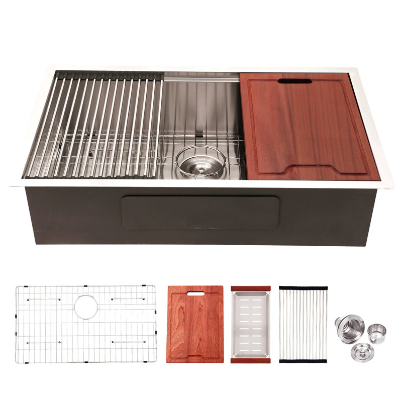 Évier de cuisine à simple cuve encastrable 32 po x 19 po x 10 po en acier inoxydable calibre 16