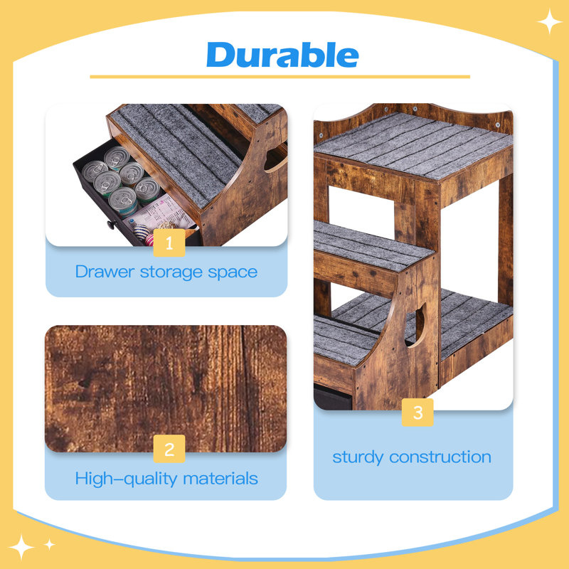 Lit pour animal de compagnie avec escalier amovible, perchoir de fenêtre pour chien / chat avec rangement, canapé-lit à plusieurs niveaux pour lit de chevet, plateforme pour petit siège pour animal de compagnie, utilisation à l'intérieur