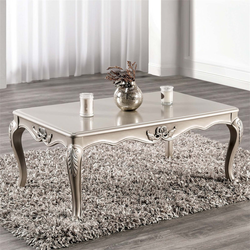 Roche Coffee Table, 53 Inch, Classical Cabriole Legs, Champagne Gold Wood