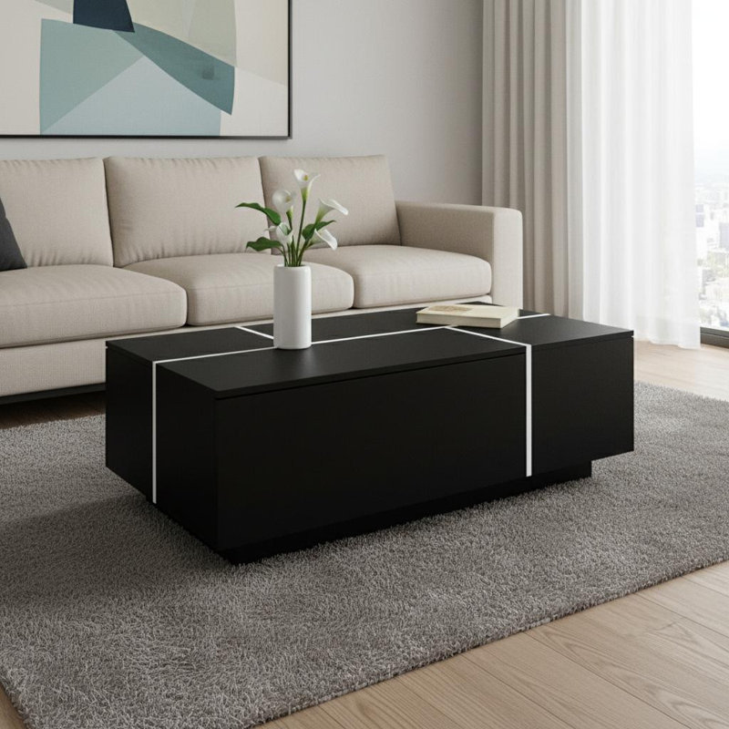 Table basse extensible 47 po en bois noir avec rangement, Noir