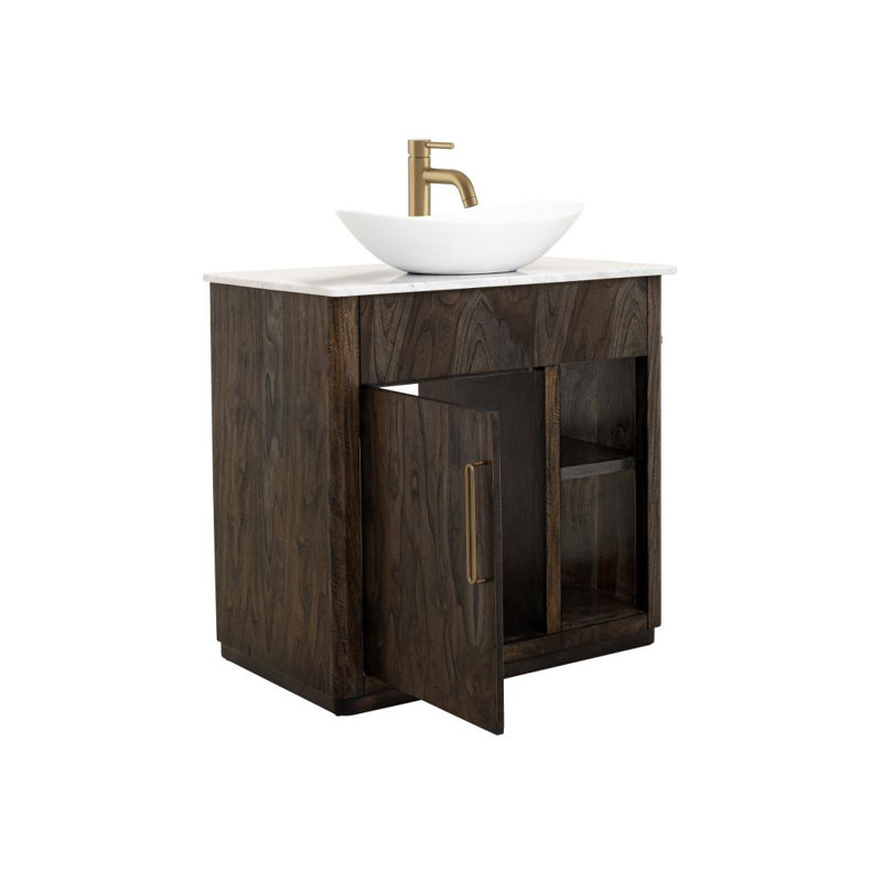 Base de salle de bain Balam 1 porte et 1 tablette (lavabo et robinets non inclus), Marron foncé