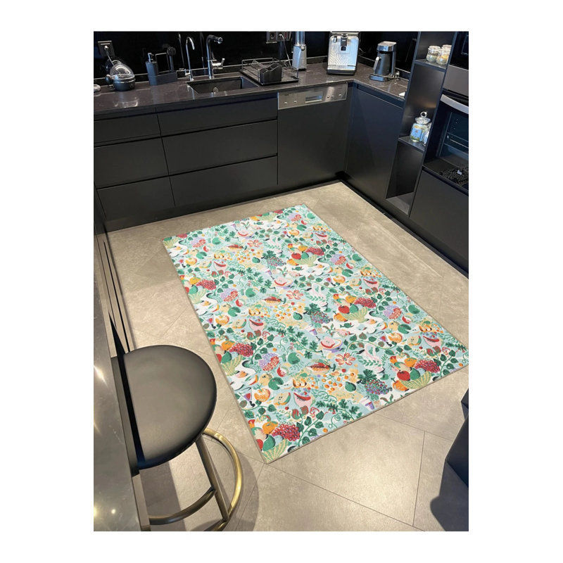 Multicolored Flower And Fruit Patterned Modern Decorative Carpet, Rectangle 4'8" x 6'7"