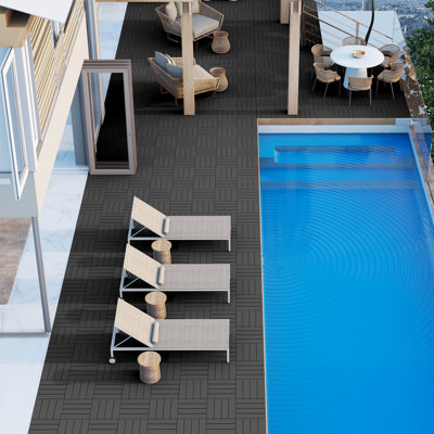 12" X 12" Plastic Interlocking Deck Tiles (set Of 72), Dark Grey