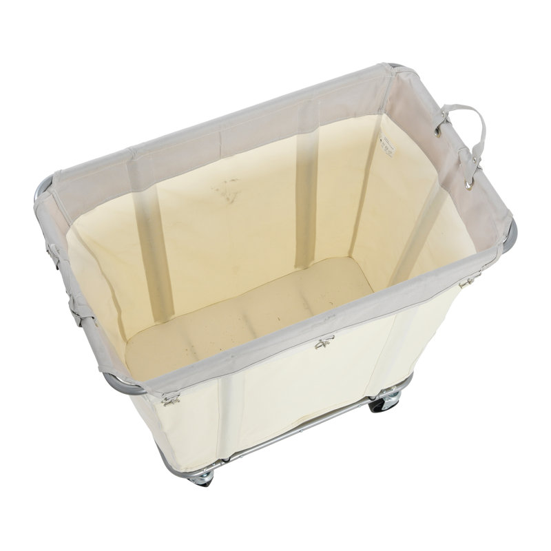 Natural Canvas and Silver Frame Rolling Laundry Hamper with Wheels
