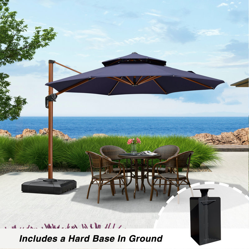 Parasol en porte-à-faux en bois Shanequia, L 132 po x P 132 po, Marine