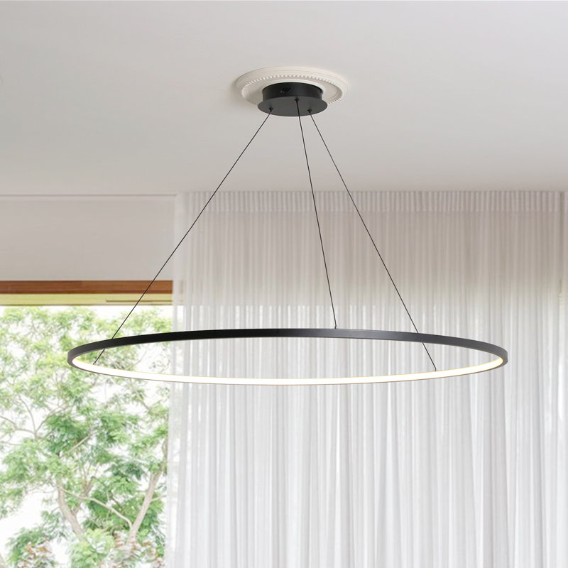 Luminaire suspendu rond à 1 lumière pour îlot de cuisine Stockham, H 0,8 po x l 47,2 po x P 47,2 po, Noir