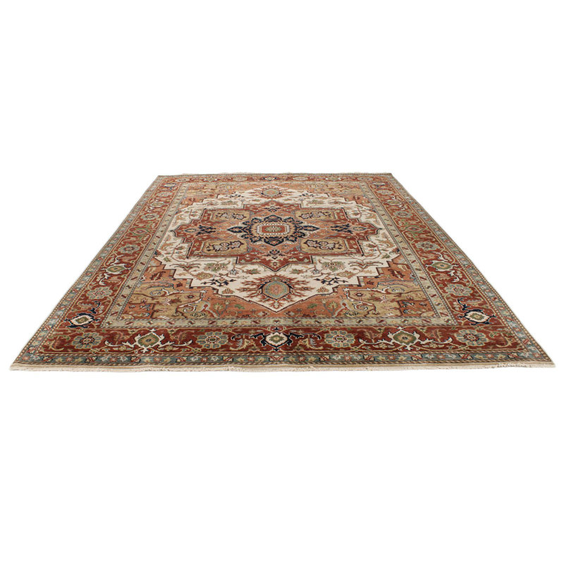 Tapis turc ivoire et rouille Oushak, Rectangle 8 pi 8 po x 12 pi