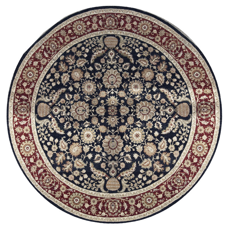 Tapis rond rouge et noir noué à la main de haute qualité
