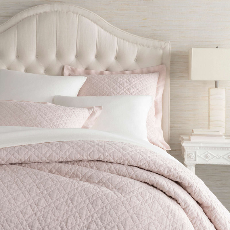 Washed Linen Quilted Sham, Euro, Slipper Pink