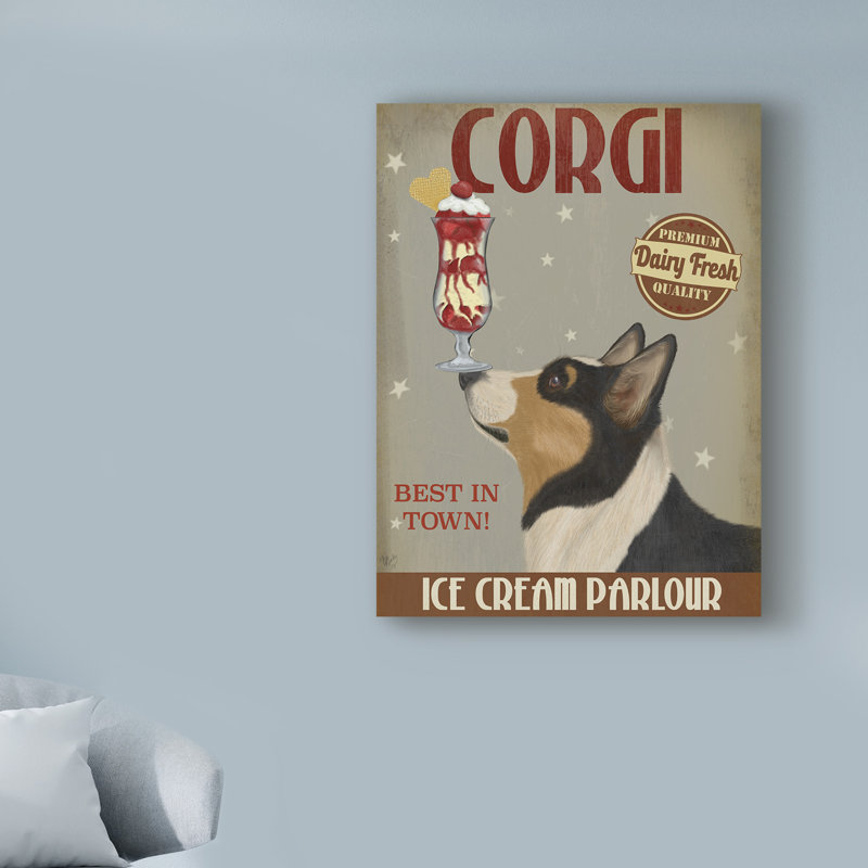 «Corgi, Black and Tan, Ice Cream», impression sur toile tendue, H 19 po x l 14 po x P 2 po