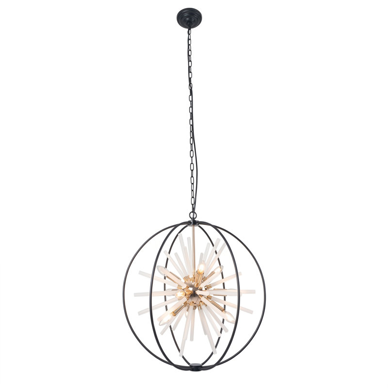 Lustre moderne en forme de globe en verre noir et doré à 9 lumières Sputnik pour le hall d'entrée sans ampoules incluses