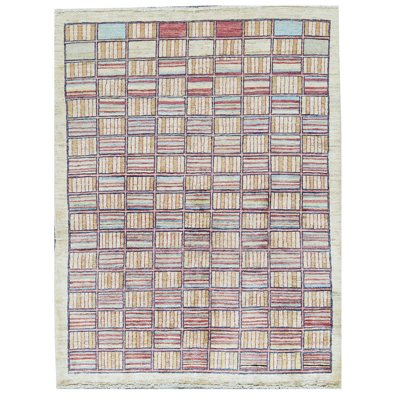 Hand-Knotted High-Quality Ivory and Brown Area Rug