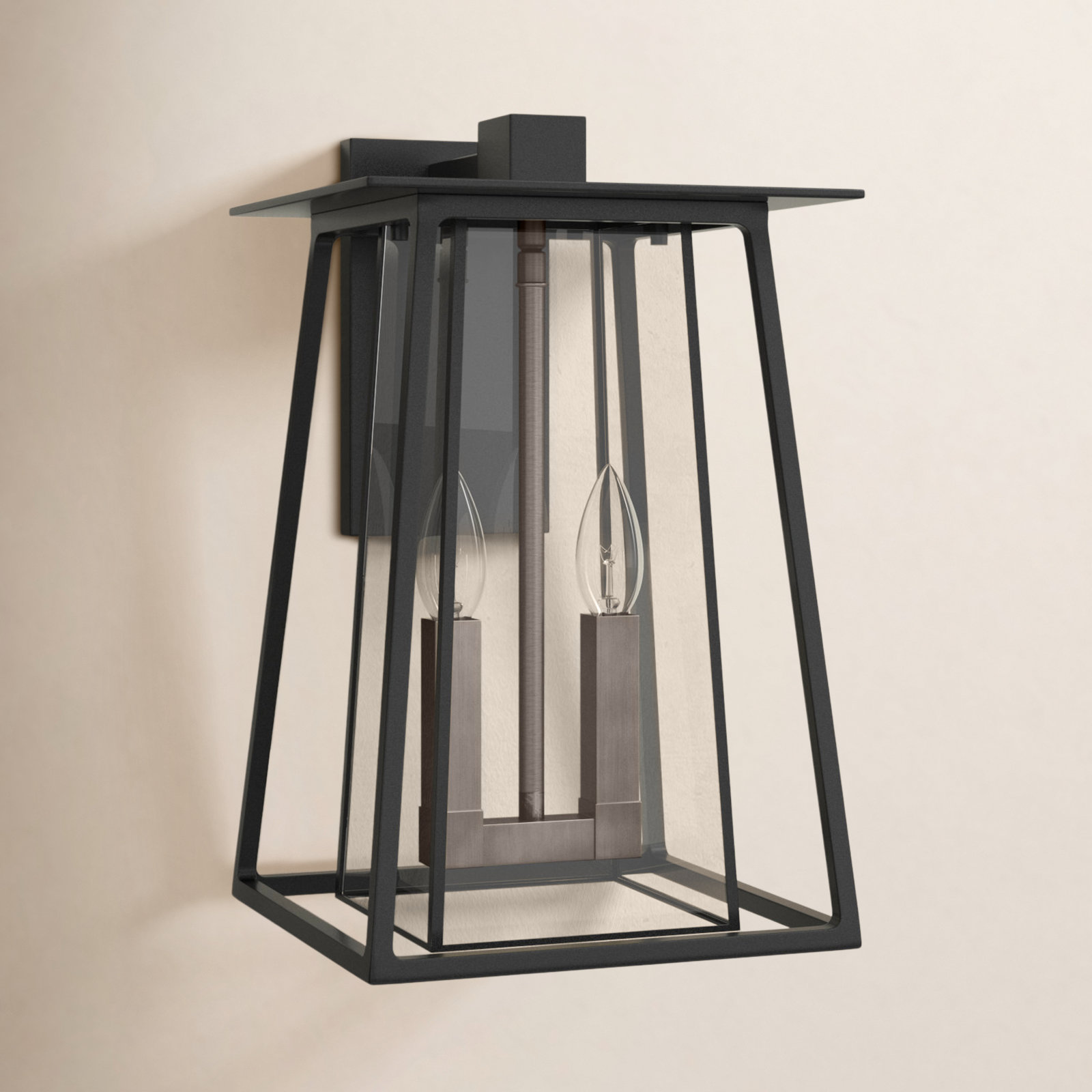 2-Light Integrated LED Outdoor Wall Lantern, Black/Brown, LED