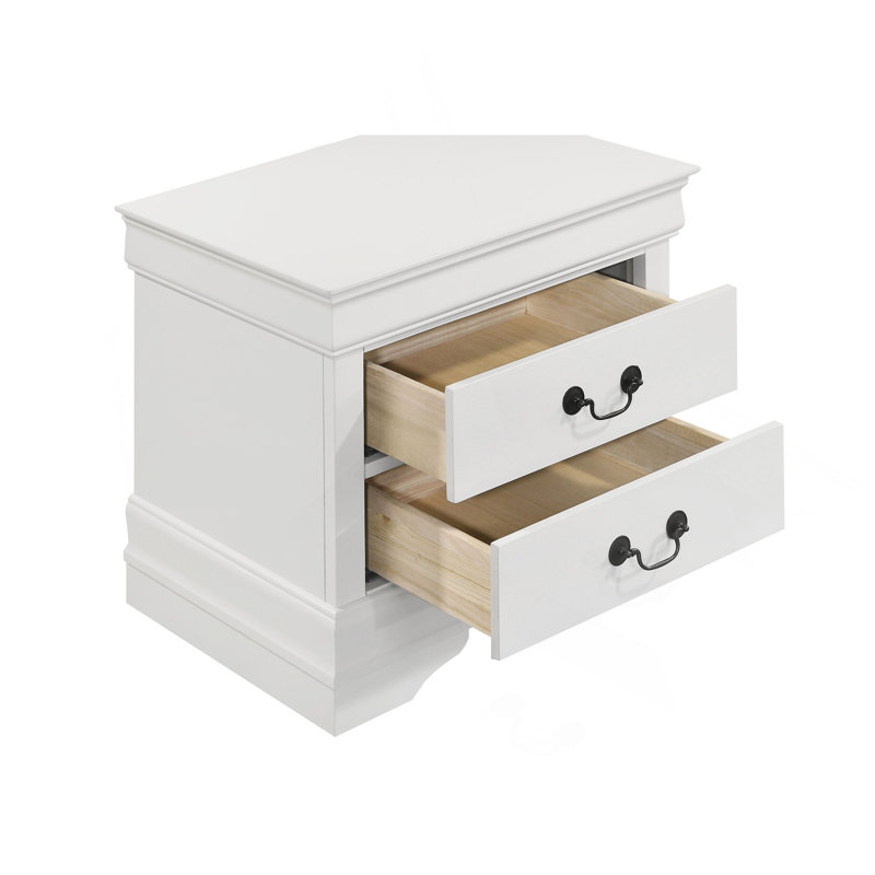 Table de chevet 2 tiroirs avec pattes de fixation, blanc