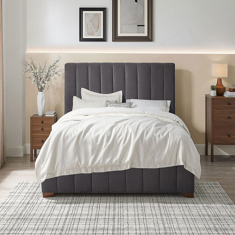 Base de lit tapissier moderne avec tête de lit, Lit double