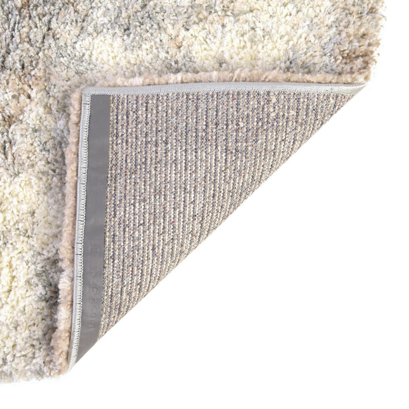Tapis rond rond en polypropylène gris / ivoire / brun de 8 pi fabriqué à la machine, Tapis de couloir 2 pi 7 po x 13 pi 1 po
