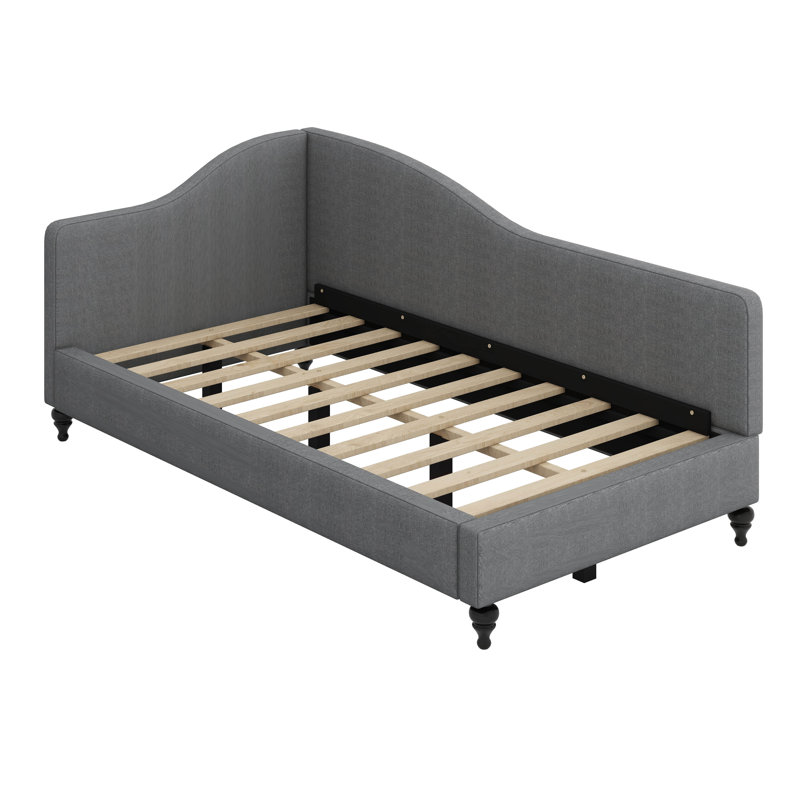 L-Shaped Daybed (Linen Upholstery) – Solid Wood Legs Included, Gray, Twin