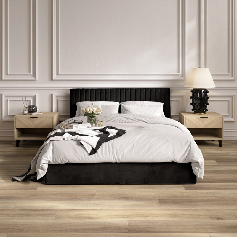 BERLIN UPHOLSTERED END LIFT OTTOMAN STORAGE BED, Double (4'6), Black