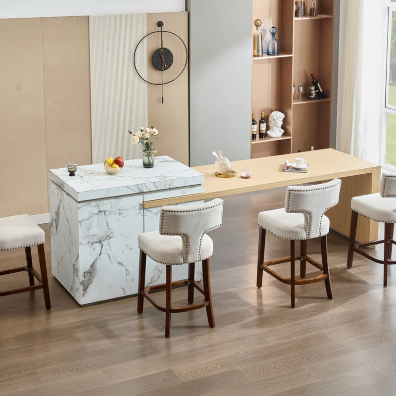 Tabourets de bar en lin Farmhouse, Beige