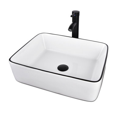 Lavabo vasque rectangulaire en céramique blanc moderne avec robinet