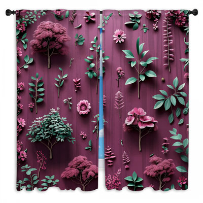 Floral Window Curtains Nature Sheer & Room Darkening - 2 Panels