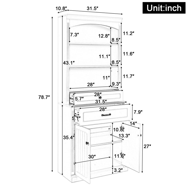 Bathroom Storage Cabinet with Two Doors, Drawers, Adjustable Shelf & Three Open Shelves, White