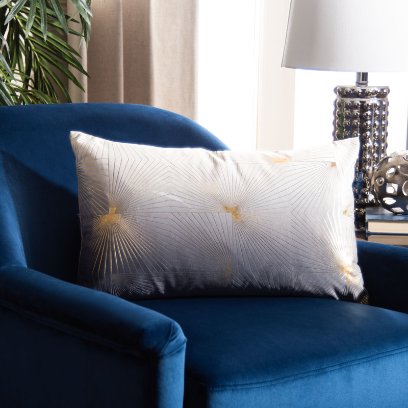 Gray and Gold Geometric Embroidered Rectangular Pillow
