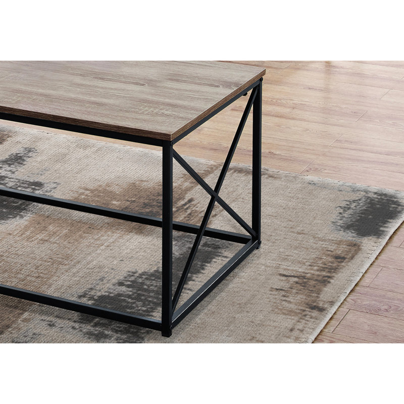 3 tables basses et tables de bout, aspect bois taupe, structure en métal noir 3 pièces dans l'espace de vie: 2 tables, stratifié,