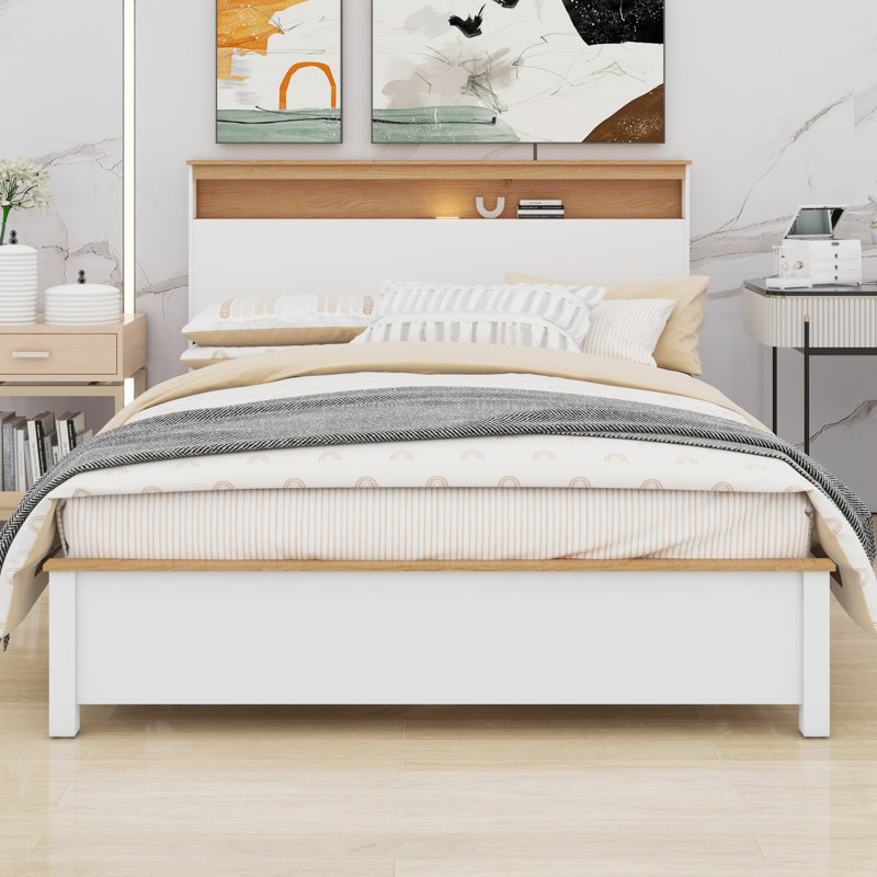 The Rustic Farmhouse Bed Frame With Storage Headboard Comes With A Built-In Charging Station, Queen