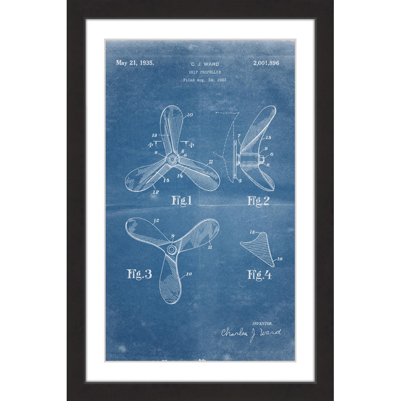 « ship hélice 1933 blueprint » par steve king, reproduction d’art encadrée, H 30 po x l 20 po x P 1,5 po
