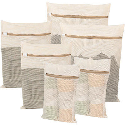 Paquet de 6 sacs à linge en maille de coton - Sacs de lavage durables avec fermetures à glissière antirouille pour délicats, soutiens-gorge et lingerie