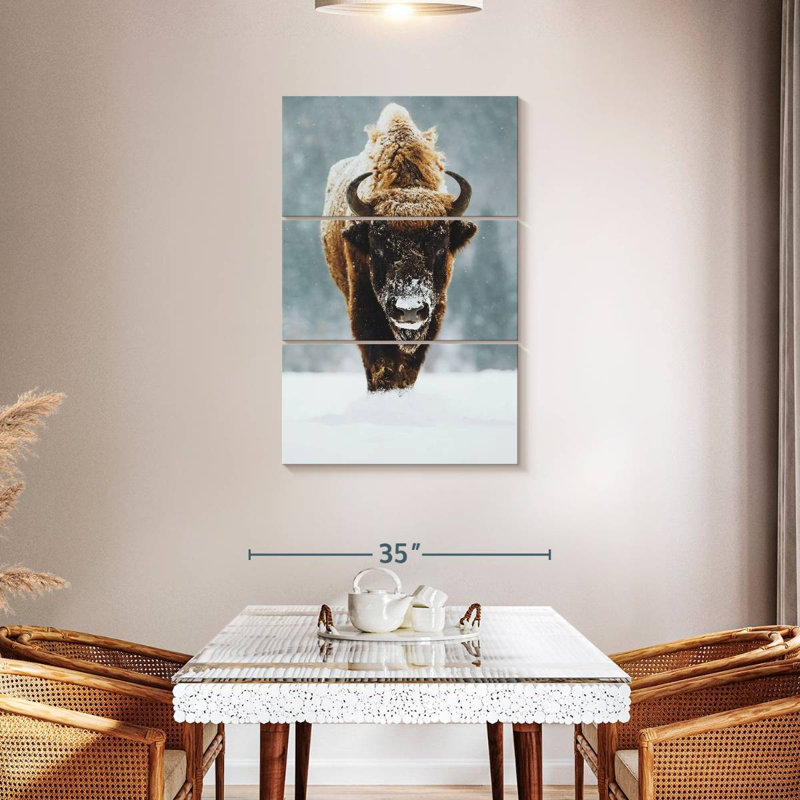 Winter Buffalo sur toile, ensemble de 3 pièces, H 45 po x l 28 po x P 1,25 po